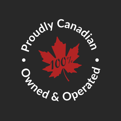 Proudly Canadian Badge - Red with White Text